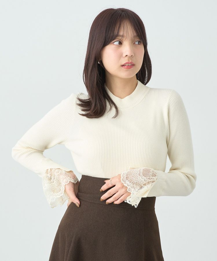 earth music&ecology「スリットレーススリーブプルオーバー」|ニット・セーター|