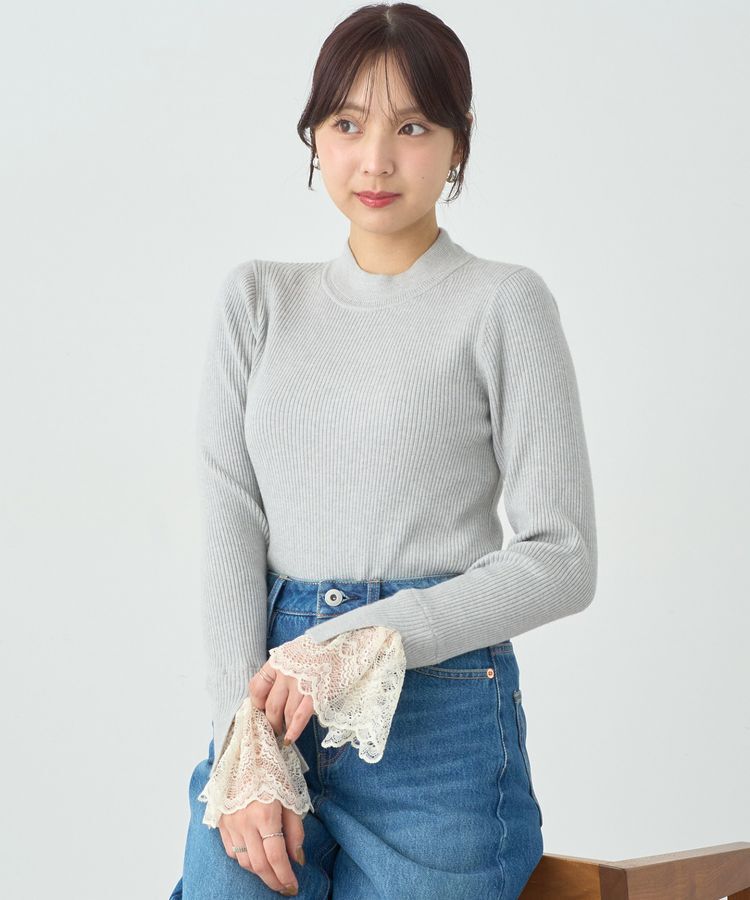 earth music&ecology「スリットレーススリーブプルオーバー」|ニット・セーター|Gray Mixture