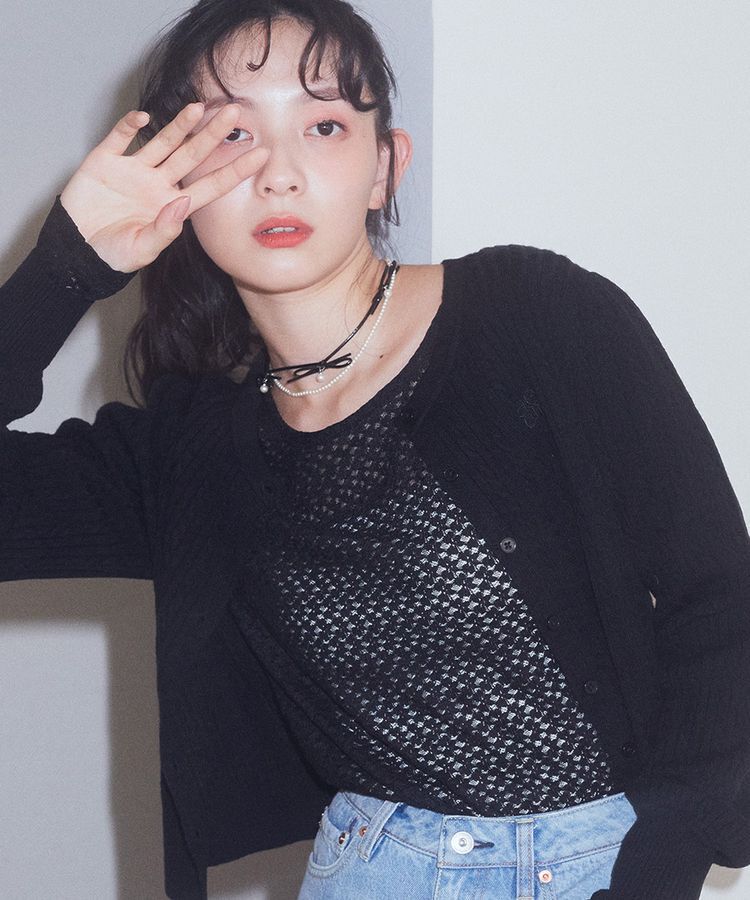 earth music&ecology「コードリボン&times;パールチョーカー」|ネックレス|