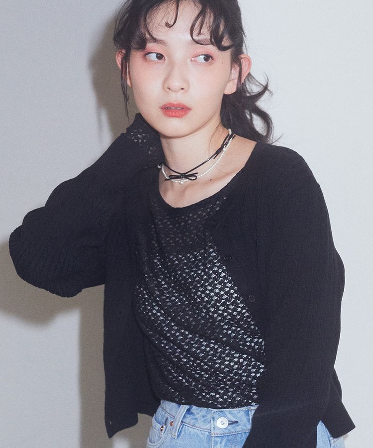 earth music&ecology「コードリボン&times;パールチョーカー」|ネックレス|