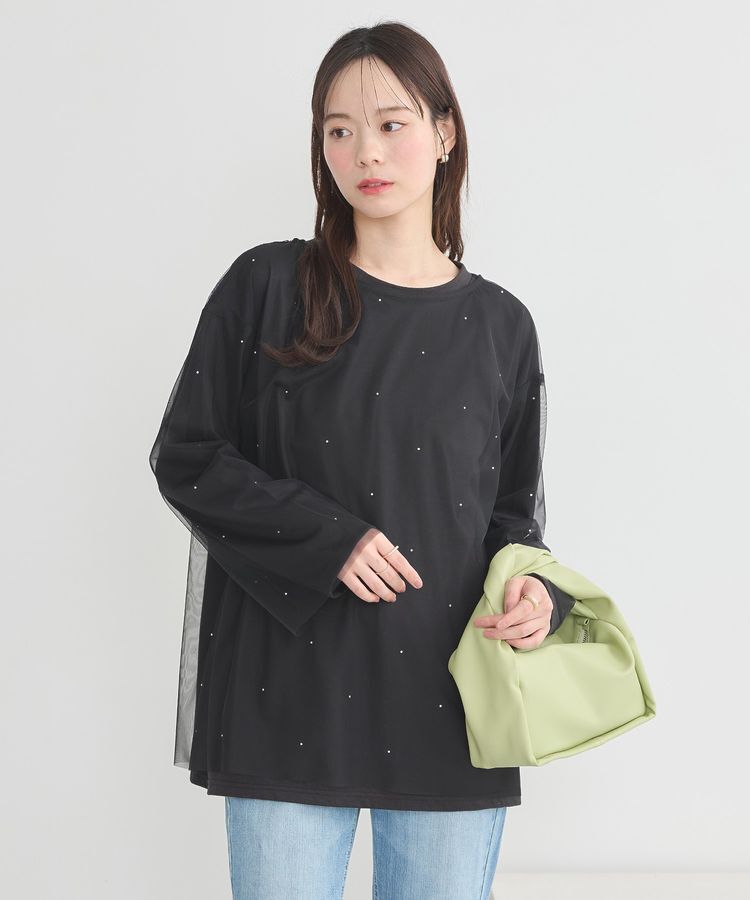 earth music&ecology「ラインストーンチュールドッキングプルオーバー」|Tシャツ・カットソー|