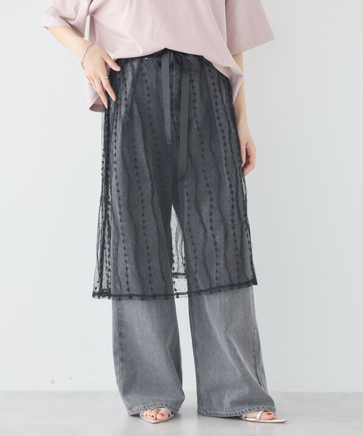 earth music&ecology「ストライプレースレイヤードスカート」|スカート|Black