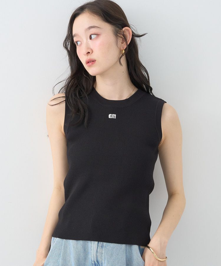 earth music&ecology「ロゴ刺繍ノースリーブニットプルオーバー」|ニット・セーター|Black