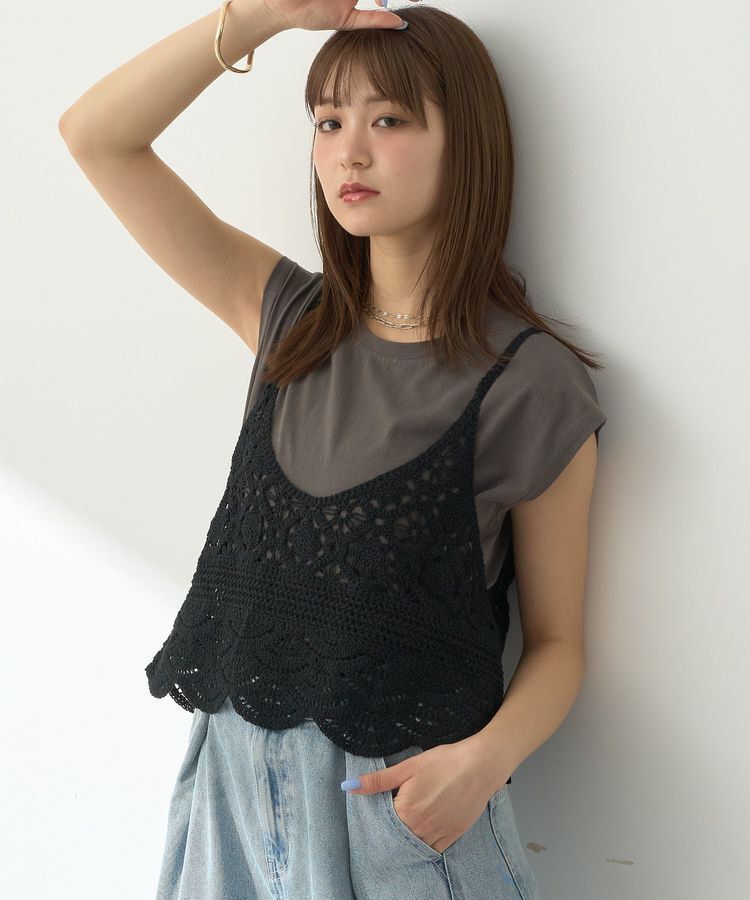 earth music&ecology「SET2点 クロシェキャミソール+ノースリーブプルオーバー」|Tシャツ・カットソー|