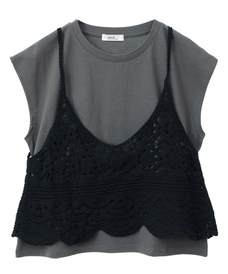 earth music&ecology「SET2点 クロシェキャミソール+ノースリーブプルオーバー」|Tシャツ・カットソー|