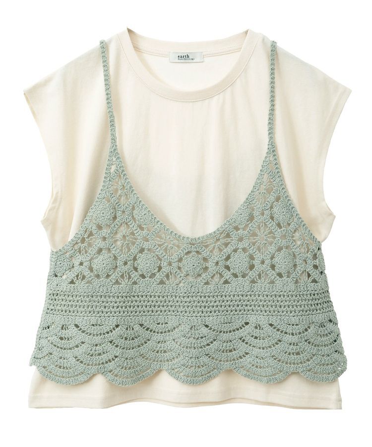 earth music&ecology「SET2点 クロシェキャミソール+ノースリーブプルオーバー」|Tシャツ・カットソー|