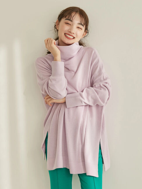  「ソフトタッチタートルニットチュニック」|ニット・セーター|ラベンダー