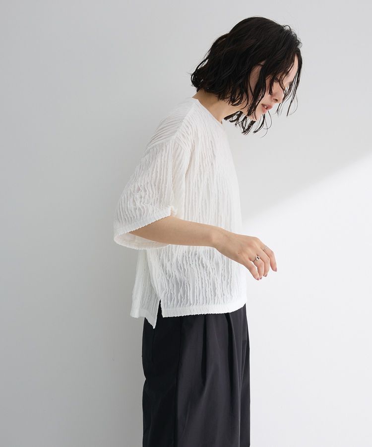 Green Parks「5分袖フリルカットプルオーバー」|Tシャツ・カットソー|