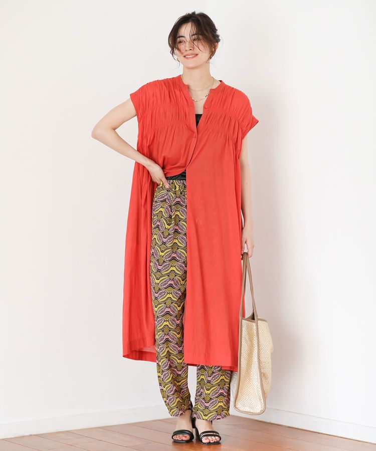 Green Parks「インド綿 シャーリングワンピース」|ワンピース|Red