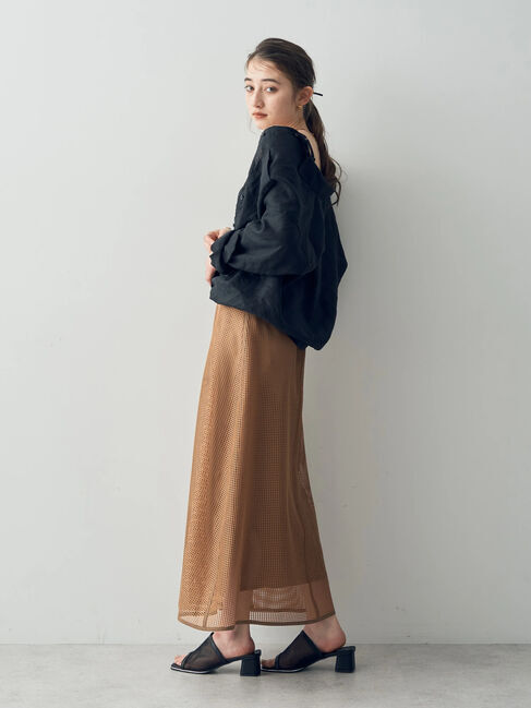 YECCA VECCA「スクエアメッシュフレアスカート」|フレア|