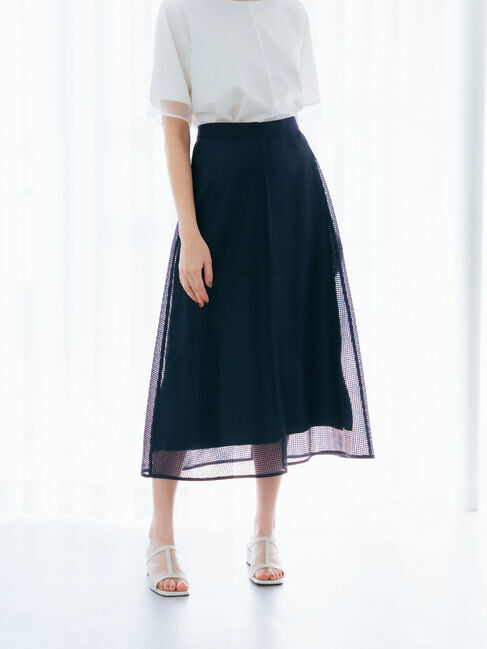 YECCA VECCA「スクエアメッシュフレアスカート」|フレア|
