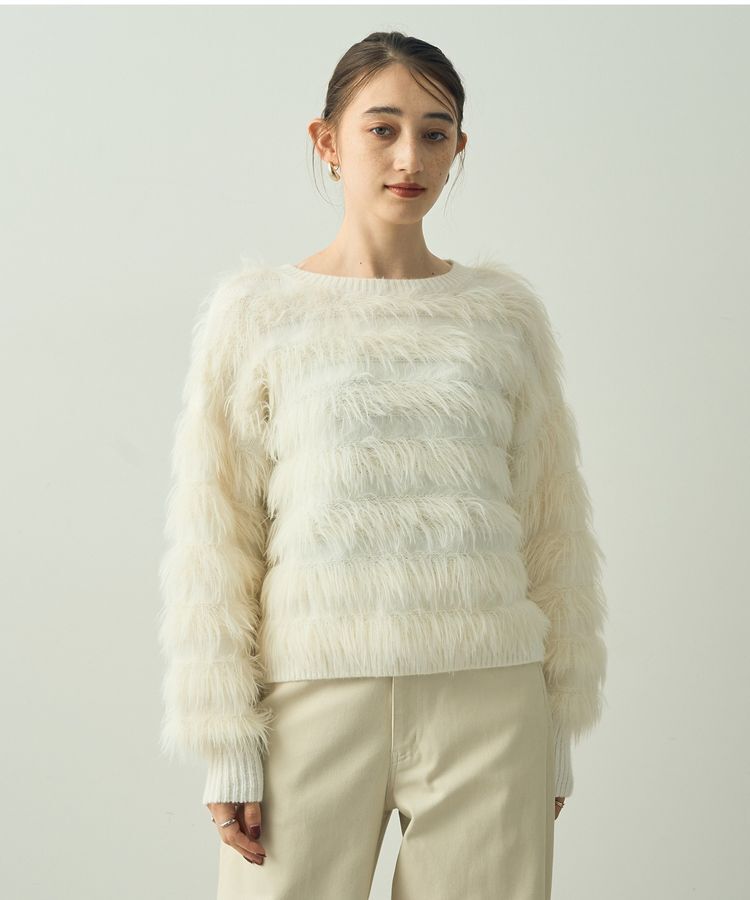 YECCA VECCA「フェザーボーダーニット」|ニット・セーター|アイボリー