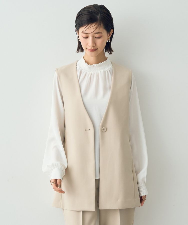 YECCA VECCA「ノーカラージレ」|ベスト・ジレ|Light beige