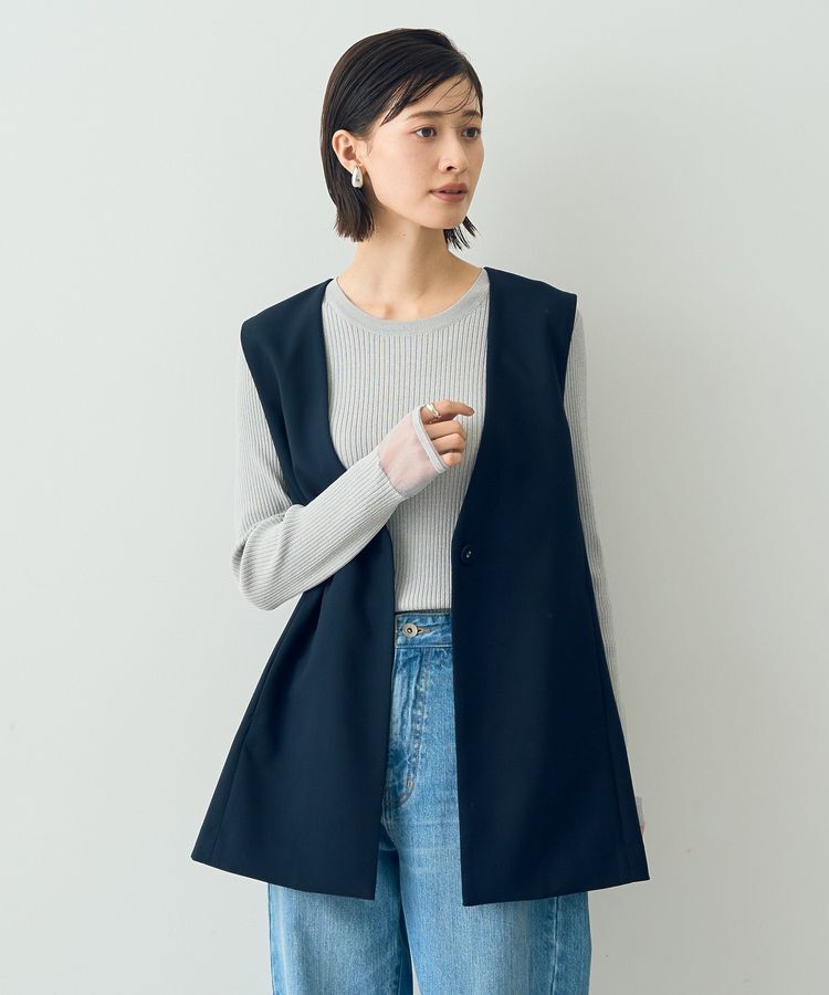 YECCA VECCA「ノーカラージレ」|ベスト・ジレ|Navy
