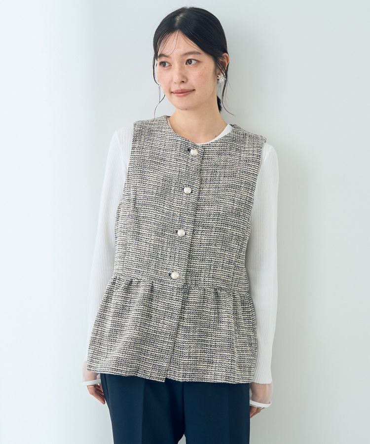 YECCA VECCA「ツイードペプラムジレ」|ベスト・ジレ|Black