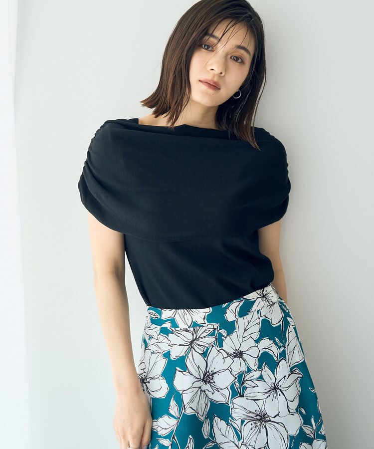 YECCA VECCA「シャーリングオフショルニット」|ニット・セーター|Black