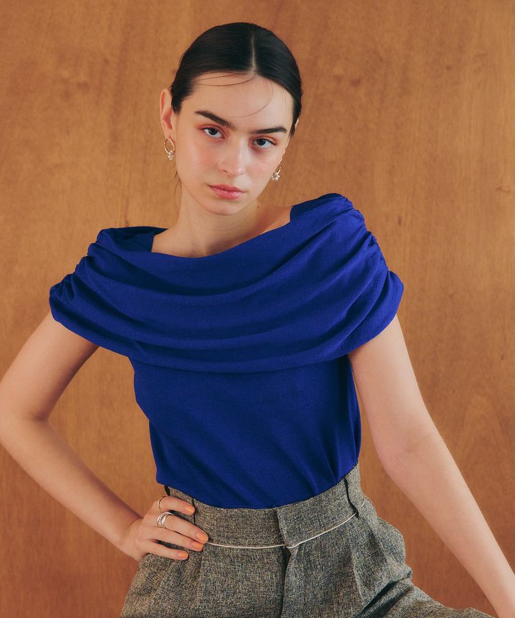 YECCA VECCA「シャーリングオフショルニット」|ニット・セーター|Blue