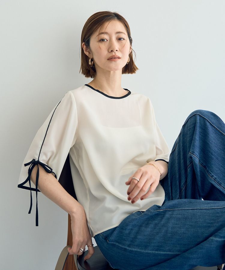 YECCA VECCA「配色リボンブラウス」|シャツ・ブラウス|