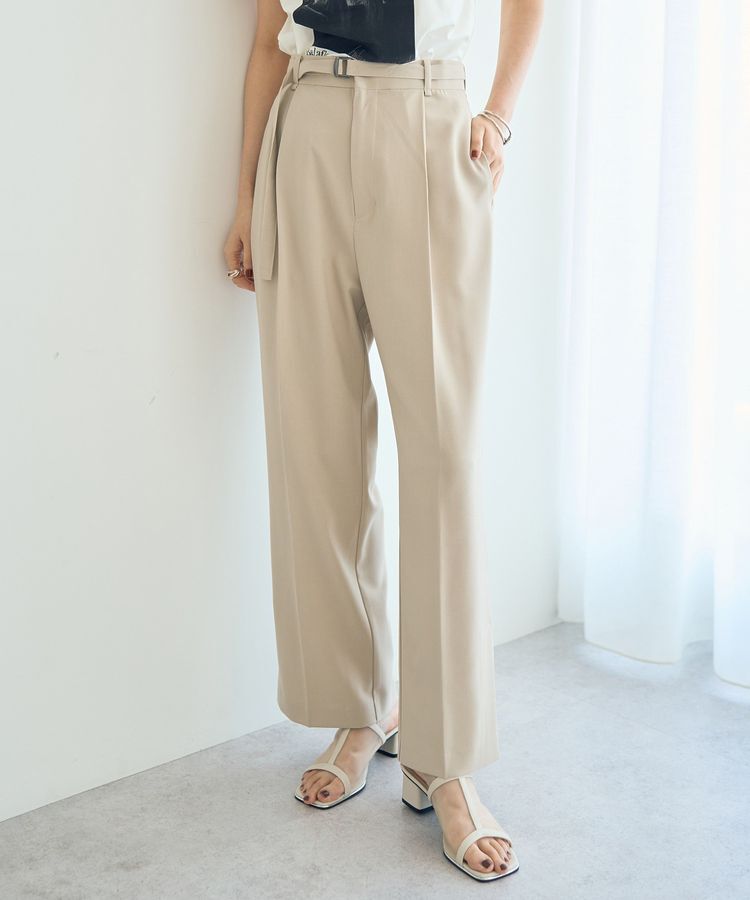YECCA VECCA「ベルト付きタックストレートパンツ」|その他|Beige