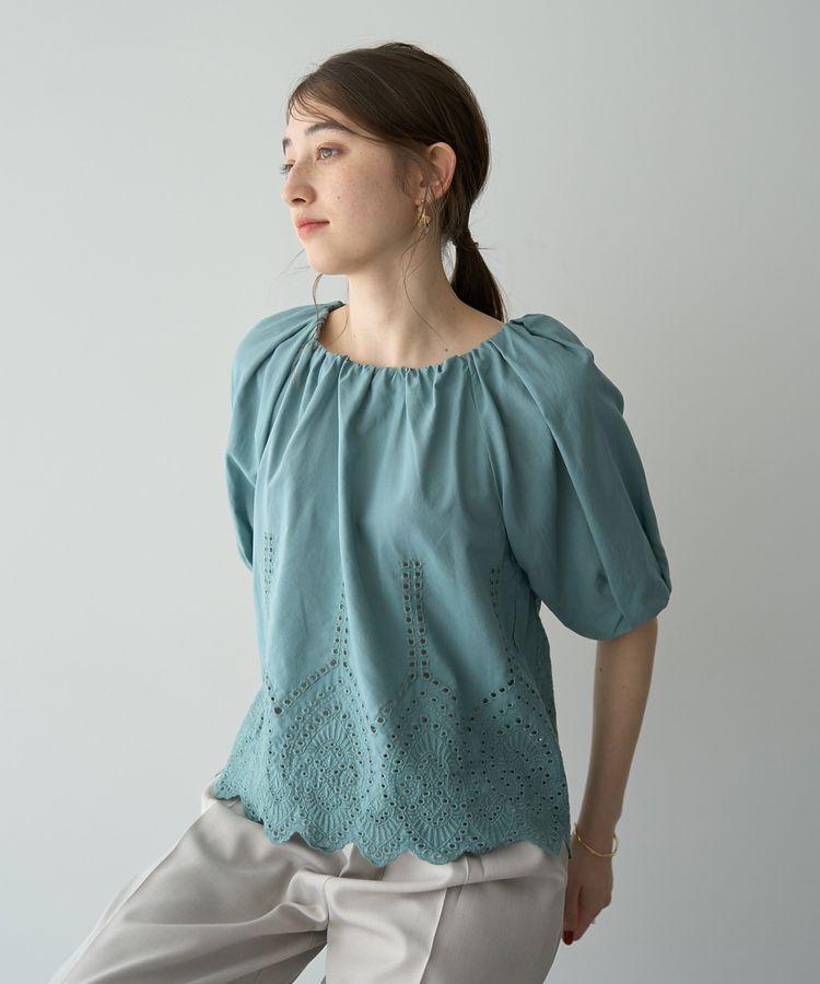 YECCA VECCA「アイレット刺繍タックスリーブブラウス」|シャツ・ブラウス|