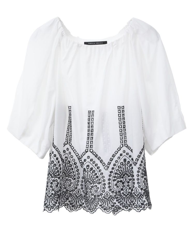 YECCA VECCA「アイレット刺繍タックスリーブブラウス」|シャツ・ブラウス|
