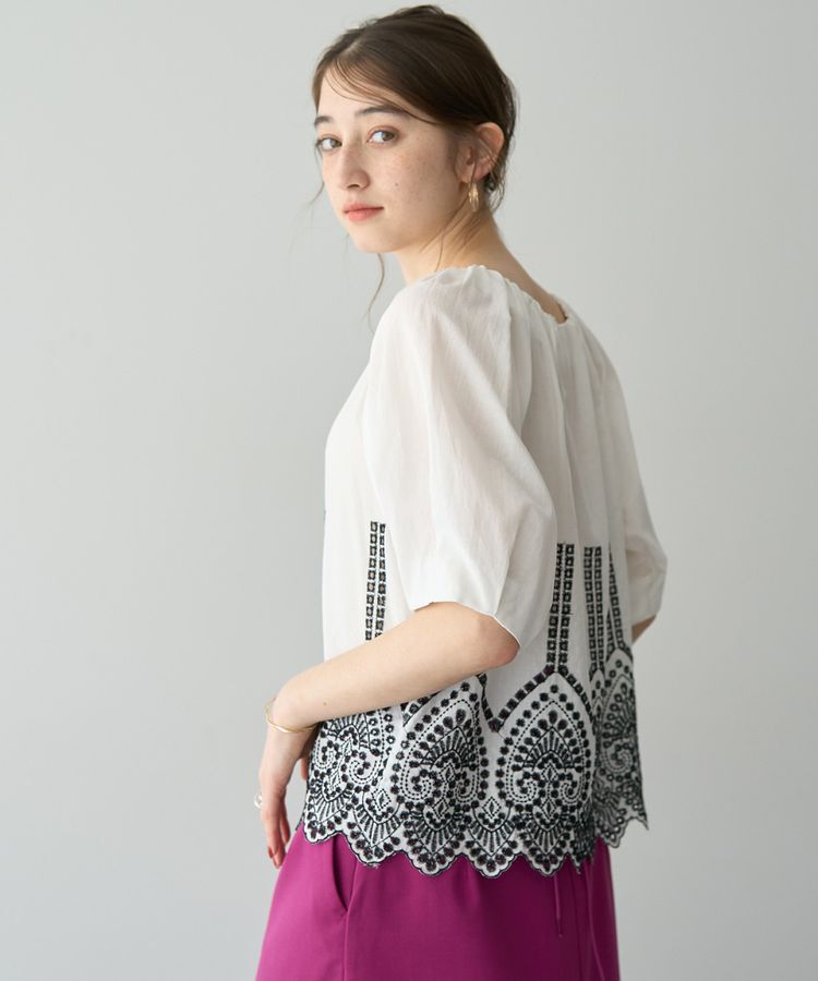 YECCA VECCA「アイレット刺繍タックスリーブブラウス」|シャツ・ブラウス|