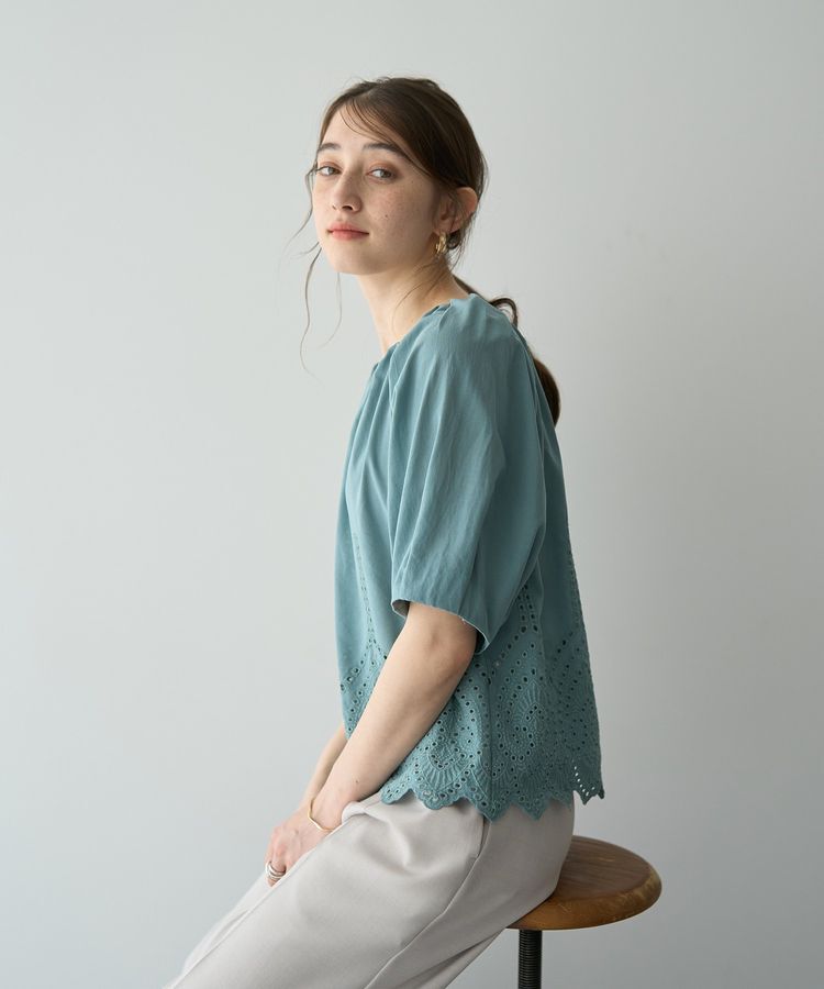 YECCA VECCA「アイレット刺繍タックスリーブブラウス」|シャツ・ブラウス|