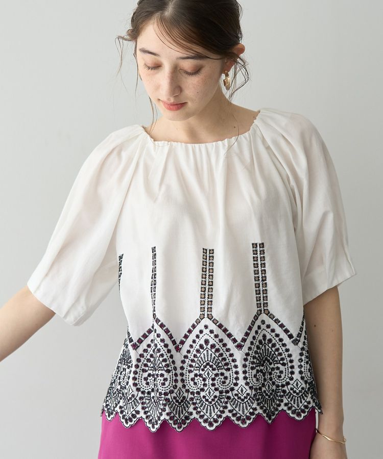 YECCA VECCA「アイレット刺繍タックスリーブブラウス」|シャツ・ブラウス|