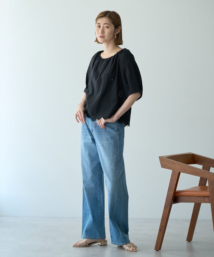 YECCA VECCA「アイレット刺繍タックスリーブブラウス」|シャツ・ブラウス|