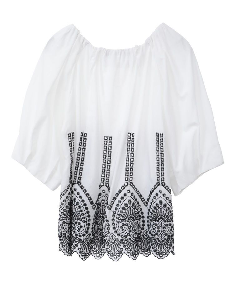 YECCA VECCA「アイレット刺繍タックスリーブブラウス」|シャツ・ブラウス|