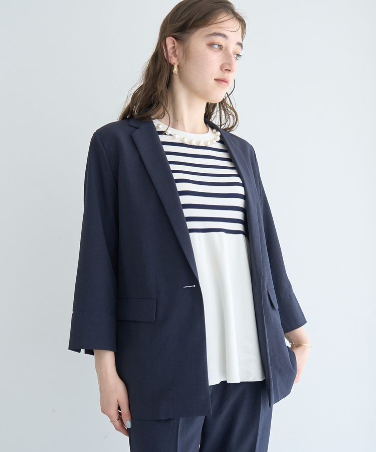 YECCA VECCA「リネンライクジャケット」|テーラードジャケット|Navy