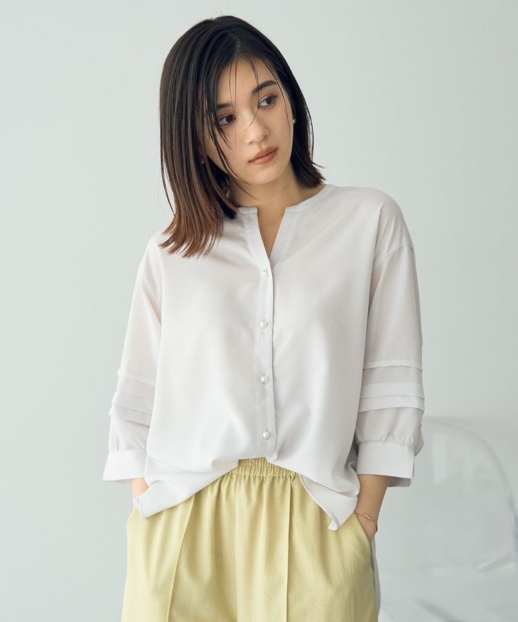 YECCA VECCA「2way裾アレンジパールボタンブラウス」|シャツ・ブラウス|Light Gray