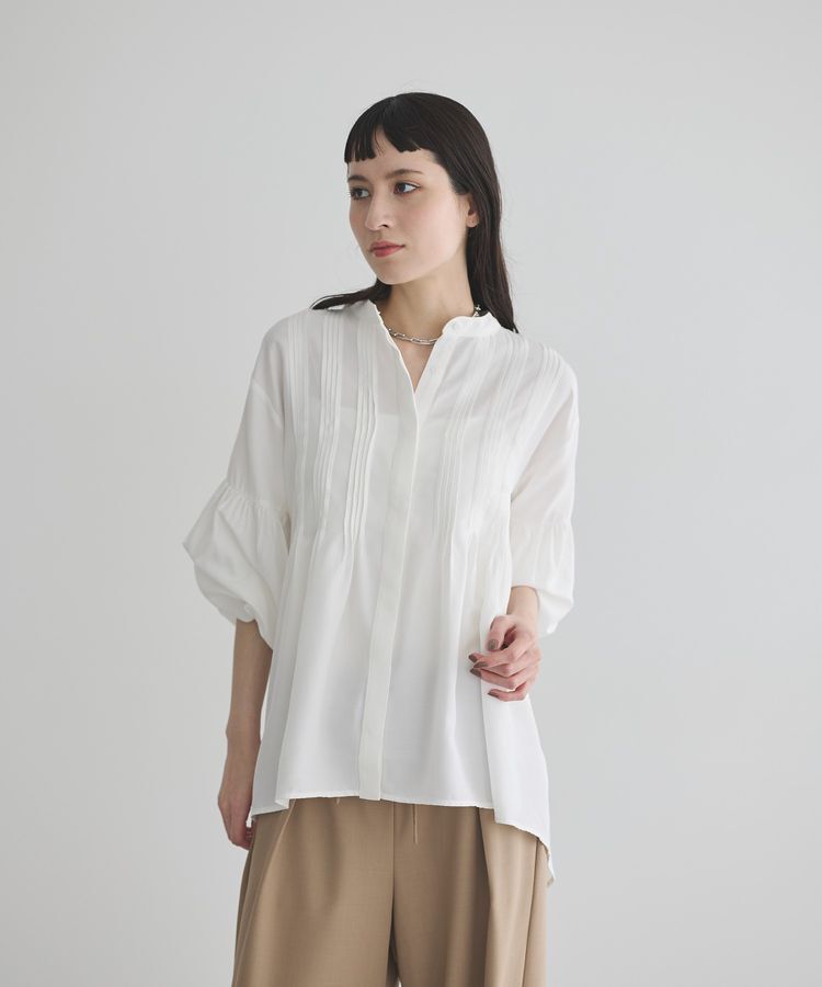 GARAGE OF GOOD CLOTHING「ピンタックボリューム袖フレアーブラウス」|シャツ・ブラウス|White