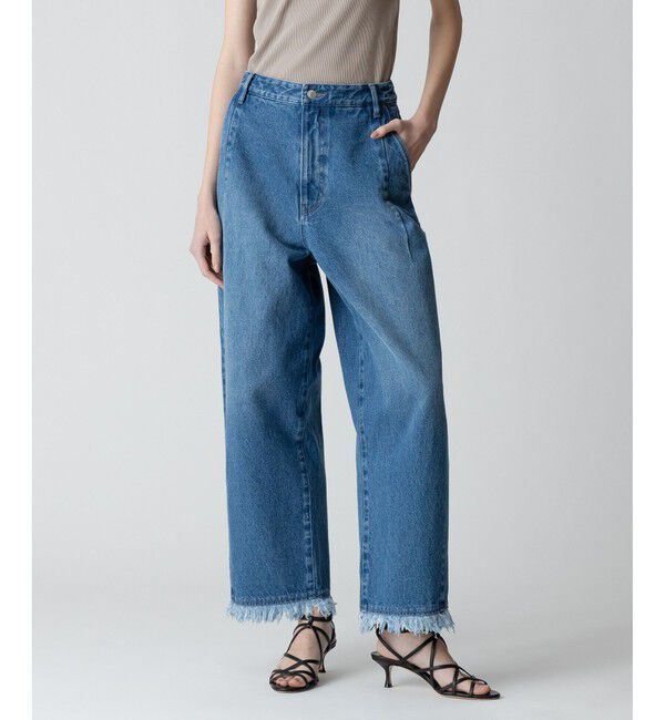 allureville「デニムフリンジヘムオーバルパンツ」|デニム|ブルー