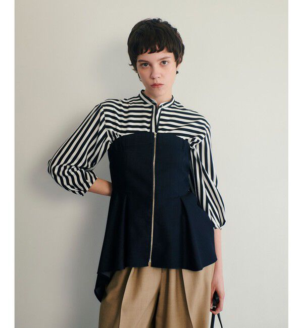 allureville「ウールデニムイレヘムビスチェ」|ベスト・ジレ|ネイビー