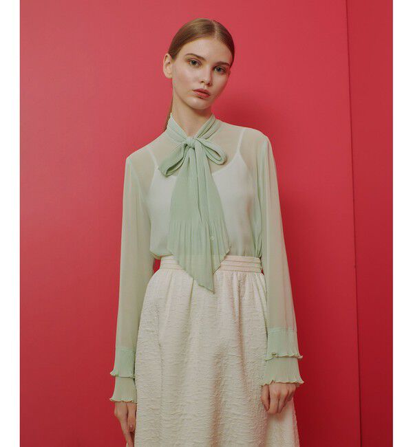 LOULOU WILLOUGHBY「【LOULOU WILLOUGHBY】プリーツリボンブラウス」|シャツ・ブラウス|ミントグリーン