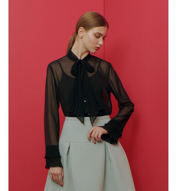 LOULOU WILLOUGHBY「【LOULOU WILLOUGHBY】プリーツリボンブラウス」|シャツ・ブラウス|ブラック