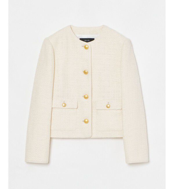 allureville「ファンシーツィードクルーネックジャケット」|ノーカラージャケット|