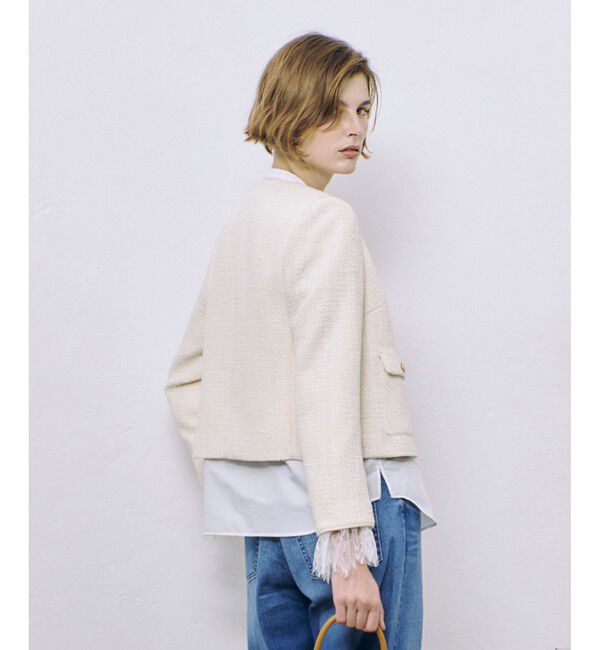 allureville「ファンシーツィードクルーネックジャケット」|ノーカラージャケット|