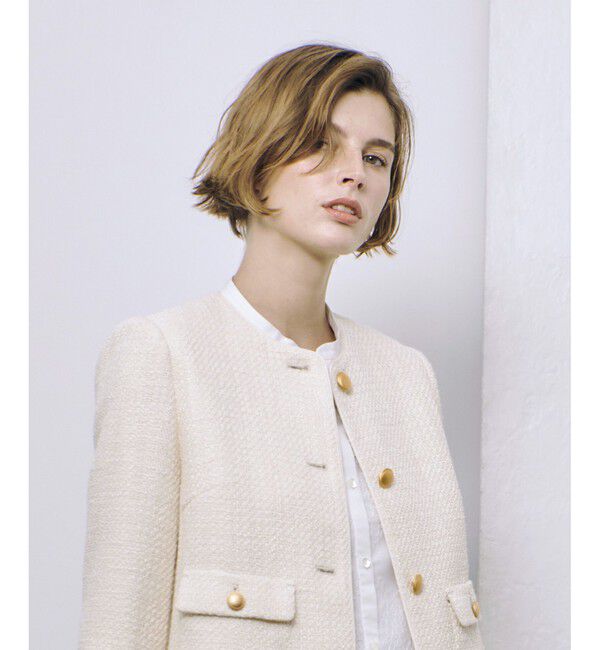 allureville「ファンシーツィードクルーネックジャケット」|ノーカラージャケット|