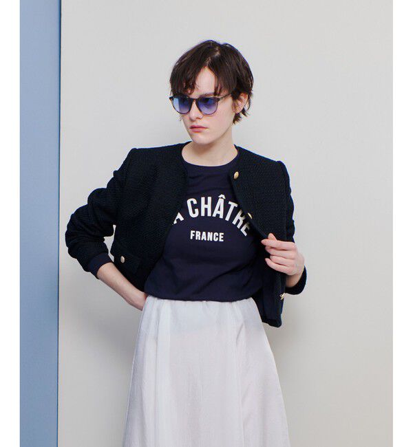 allureville「ファンシーツィードクルーネックジャケット」|ノーカラージャケット|ネイビー