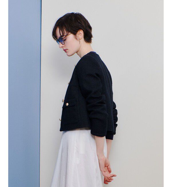 allureville「ファンシーツィードクルーネックジャケット」|ノーカラージャケット|