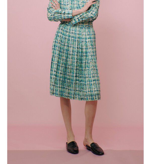 LOULOU WILLOUGHBY「【LOULOU WILLOUGHBY】チェックプリントプリーツミディスカート」|スカート|グリーン