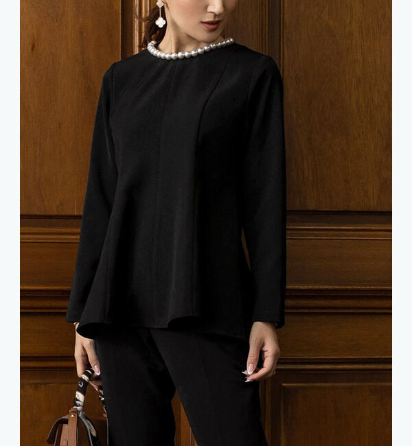 ur's「【星玲奈さんコラボアイテム】パール付ヘムライントップス」|Tシャツ・カットソー|ブラック