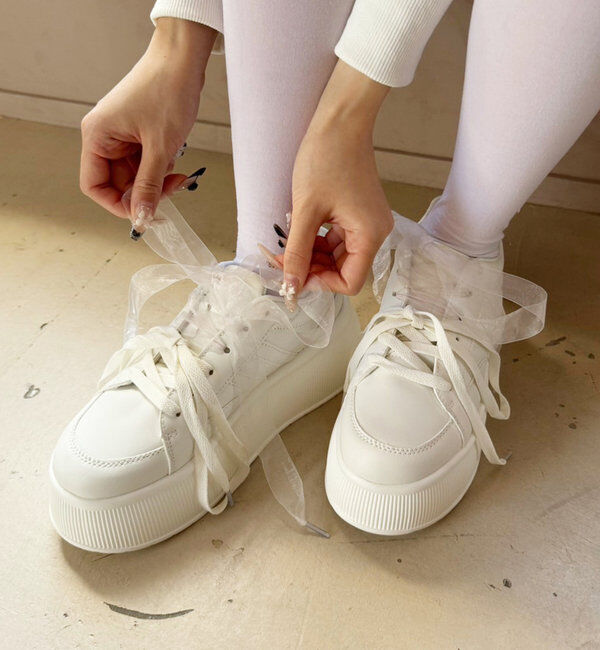  「0151130070【再入荷】リボンカスタムスニーカー」|その他|ホワイト