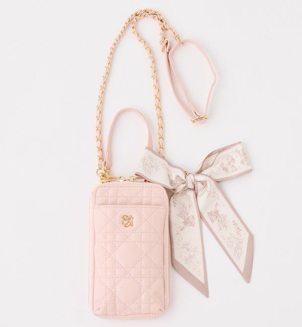  「スカーフ付きキルティングスマホショルダー」|ショルダー・メッセンジャー|ピンク