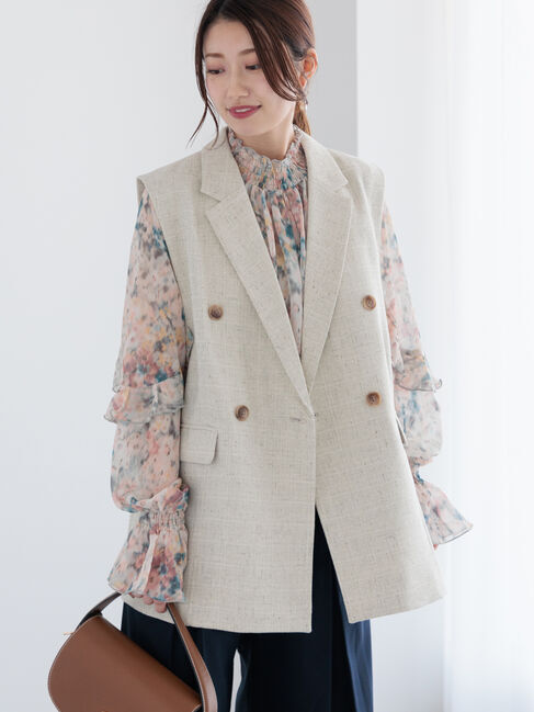 Te chichi「ファブリックアソートテーラードジレ《2025spring catalog item》」|ダウンベスト・ベスト|ベージュ