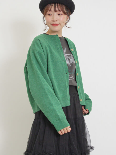 Samansa Mos2「裏地付ジャカードニットカーディガン」|カーディガン|グリーン