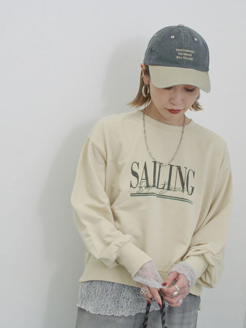 Samansa Mos2 blue「ミニ裏毛アソートプリントプルオーバー」|Tシャツ・カットソー|