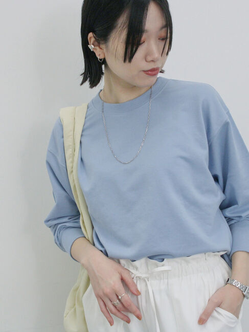 Samansa Mos2 blue「ミニ裏毛アソートプリントプルオーバー」|Tシャツ・カットソー|